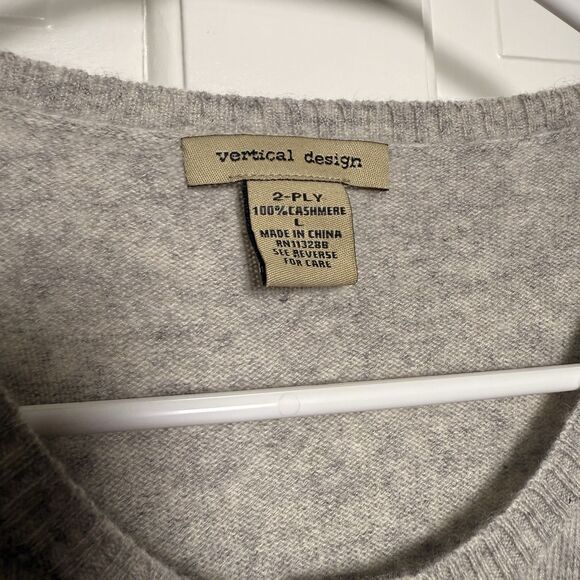 Vertical Design 100% Cashmere Cardigan Sweater Size Large Gray Button Front - Picture 4 of 5